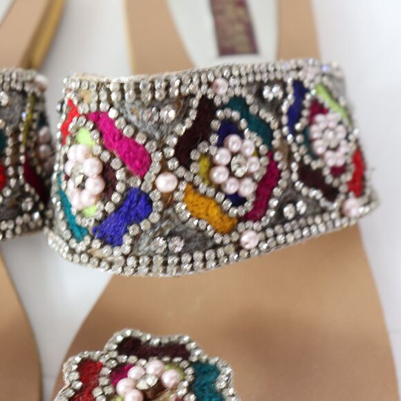 Walk Eaze Ethnic Multi Color Embellished Toe Ring Sandals Flats 9 - Picture 3 of 8